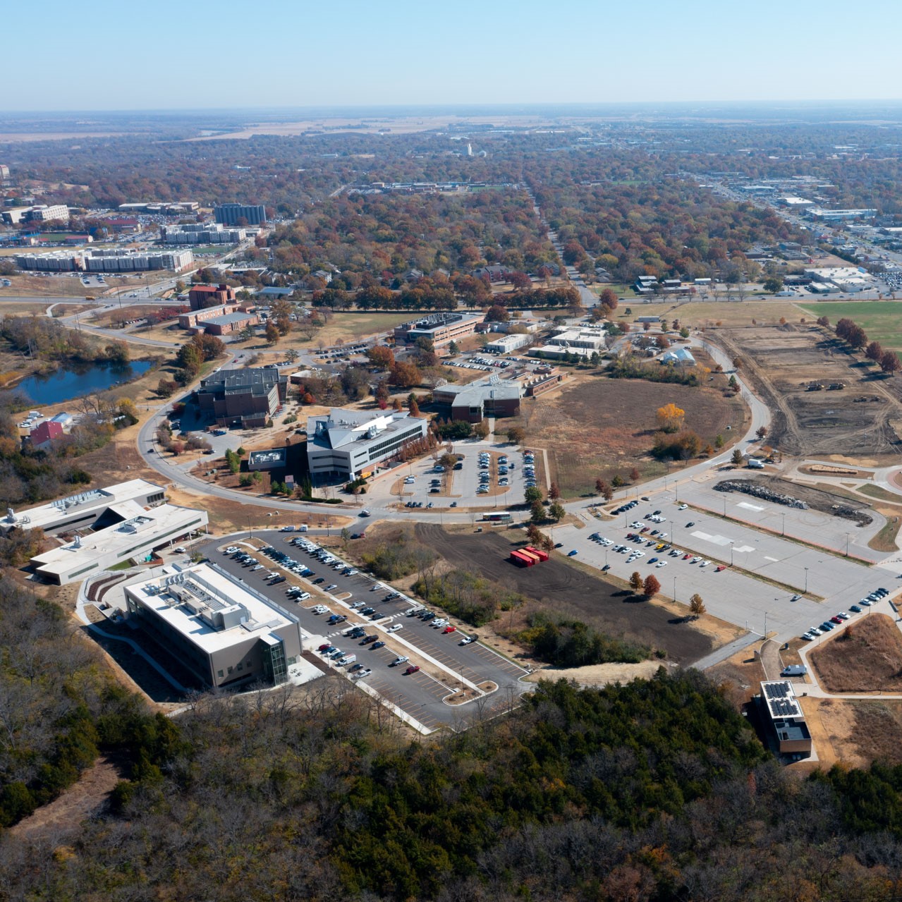 KU-Innovation-Center-Site-Photos-0007-sq Drone shot of the Bioscience and Technology Business Incubator in Lawrence, KS and surrounding buildings.